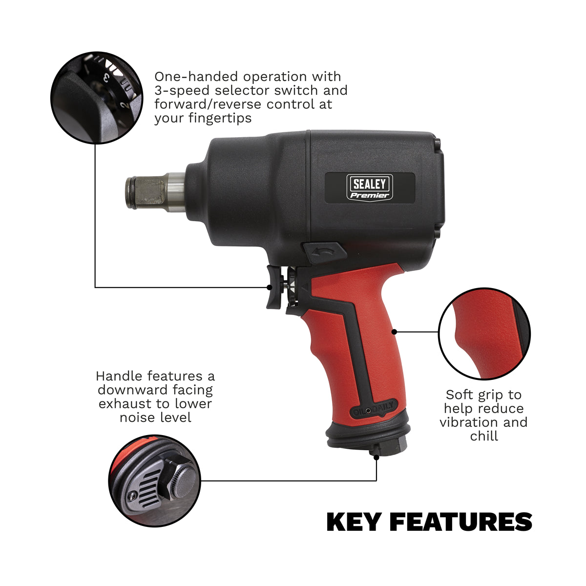 Sealey Composite Air Impact Wrench 3/4" Square Drive Twin Hammer GSA6004