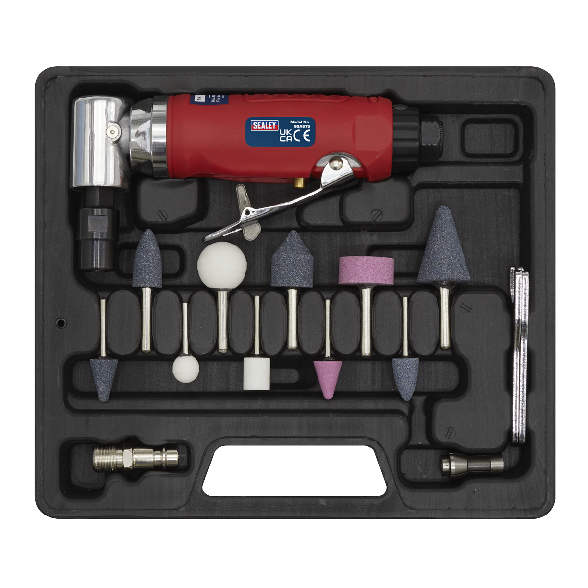 Sealey Air Die Grinder 90° Angle Kit With Low Noise Air Exhaust 15 Pieces GSA675