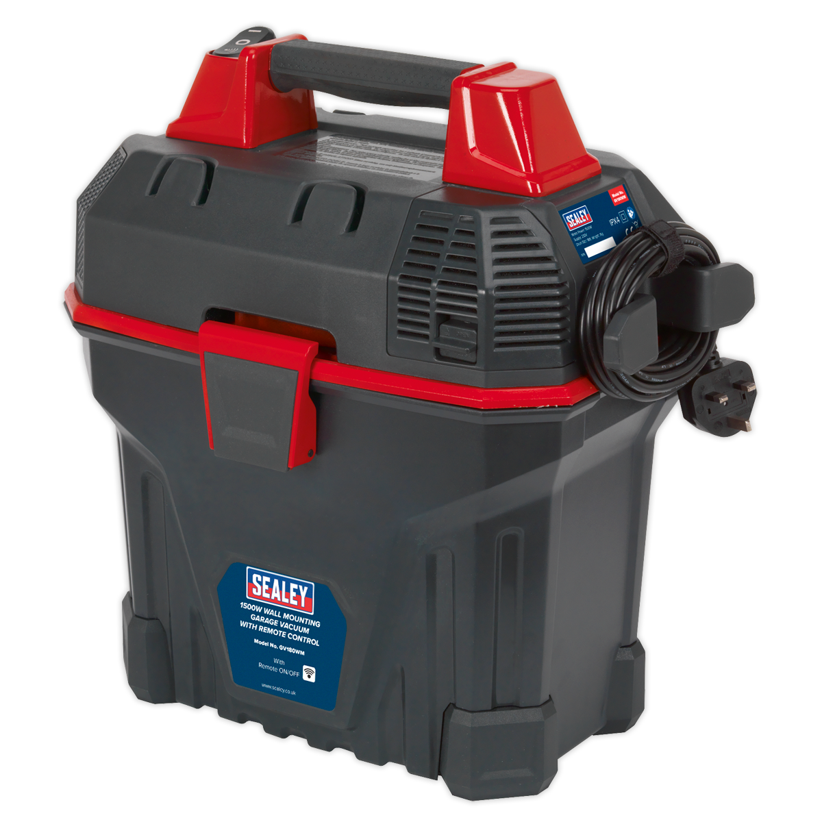 Sealey Garage Vacuum Cleaner 1500W With Remote Control & Wall Mounting GV180WM
