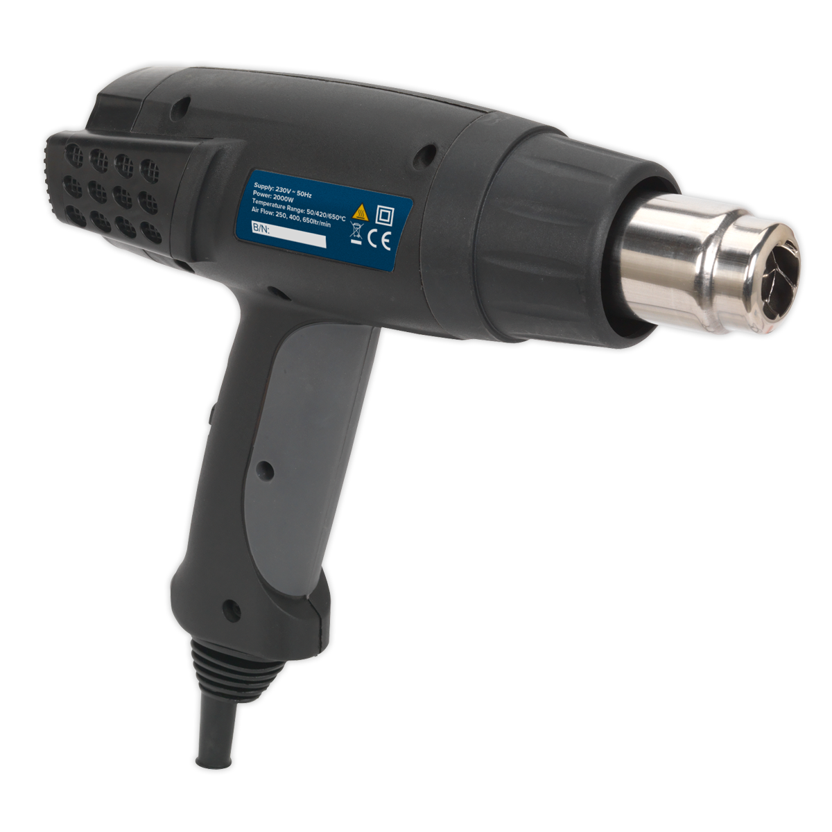 Sealey 1800W 3-Speed Hot Air Gun & Temperature Control Fitted 3-Pin Plug HS100