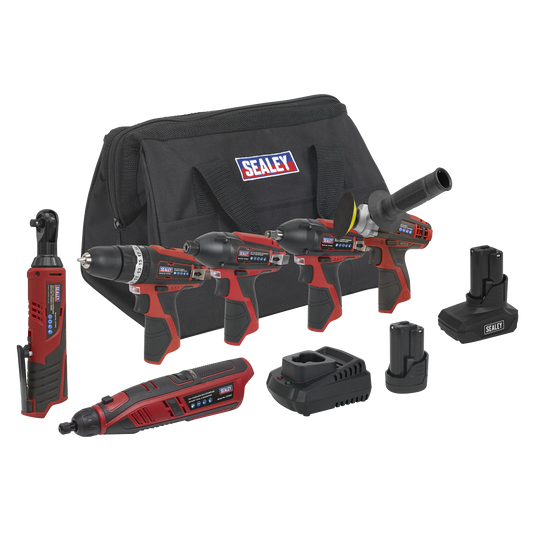 Sealey SV12 Series 6 x 12V Ergonomic Cordless Power Tool Combo Kit CP1200COMBO2
