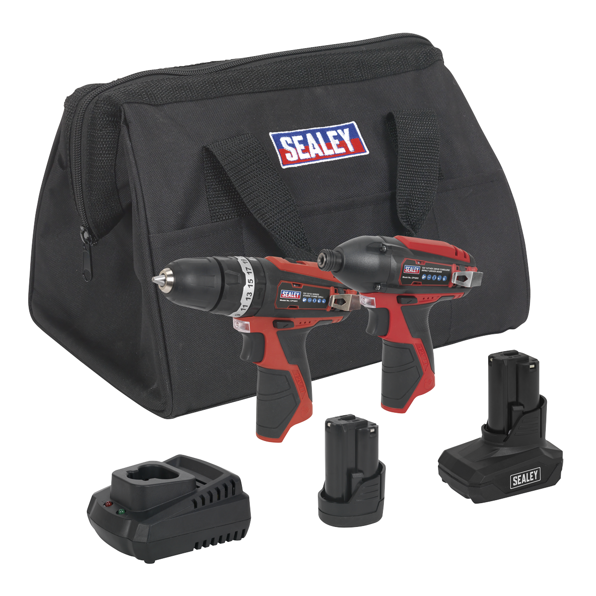 Sealey 12V 1x3Ah 1x1.5Ah Combi Drill Impact Driver Twin Kit CP1200COMBO6