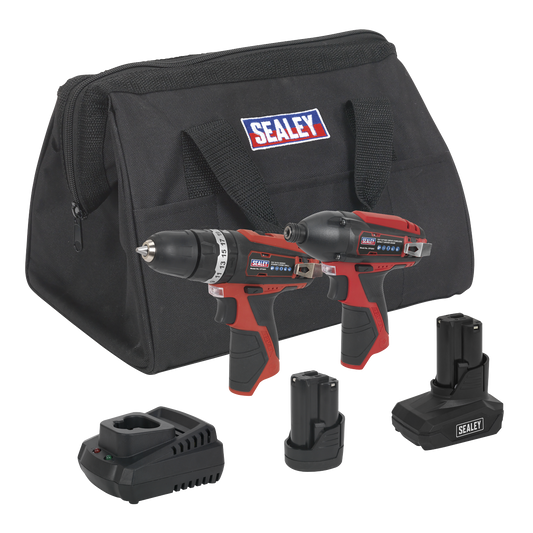 Sealey 12V 1x3Ah 1x1.5Ah Combi Drill Impact Driver Twin Kit CP1200COMBO6