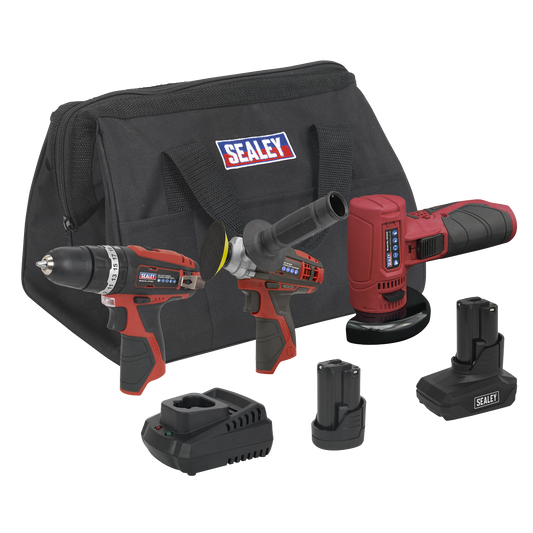 Sealey 12V 1x3Ah 1x1.5Ah 3 Pieces Cordless Power Tool Combo Kit CP1200COMBO7
