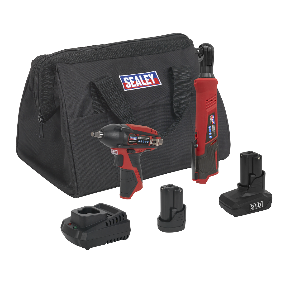 Sealey 12V 1x3Ah 1x1.5Ah 1/2" 3/8" Impact Ratchet Wrench Combo Kit CP1200COMBO8