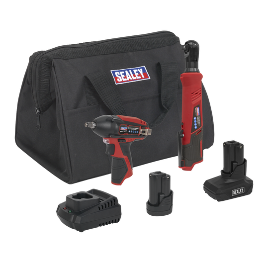 Sealey 12V 1x3Ah 1x1.5Ah 1/2" 3/8" Impact Ratchet Wrench Combo Kit CP1200COMBO8