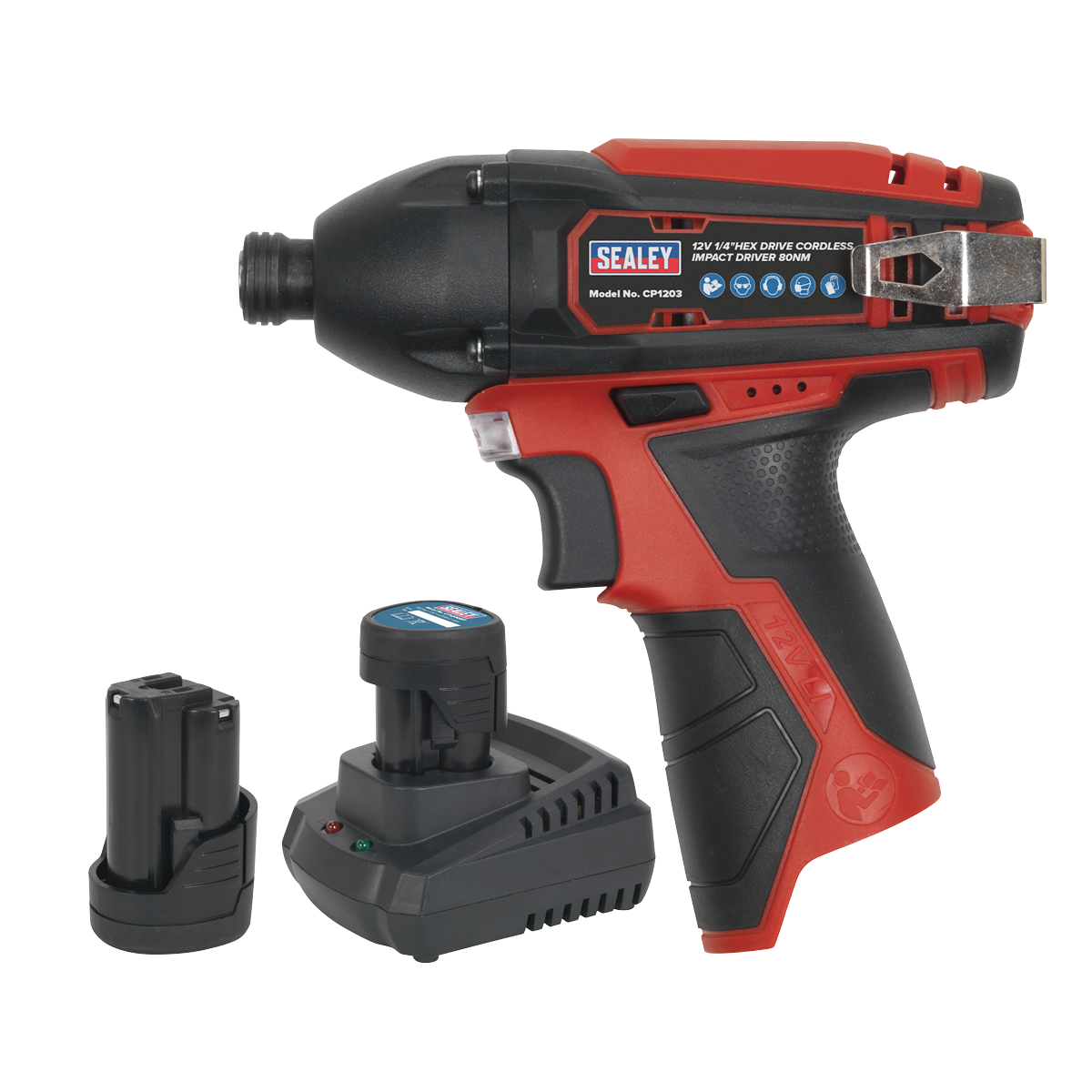 Sealey Compact Impact Driver Kit 1/4" Hex Drive 12V Li-Ion 2 Batteries CP1203KIT