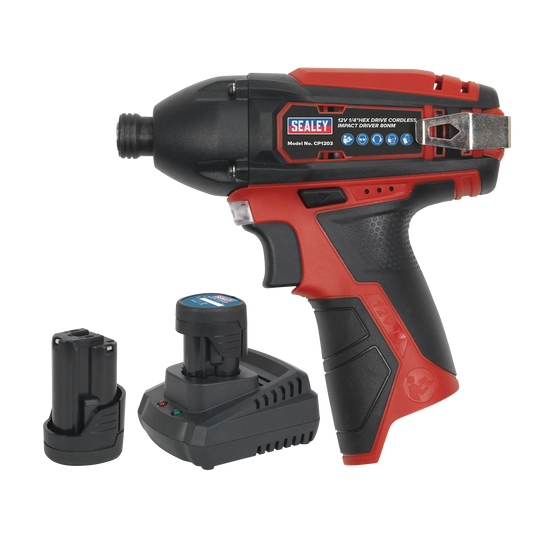 Sealey Compact Impact Driver Kit 1/4" Hex Drive 12V Li-Ion 2 Batteries CP1203KIT