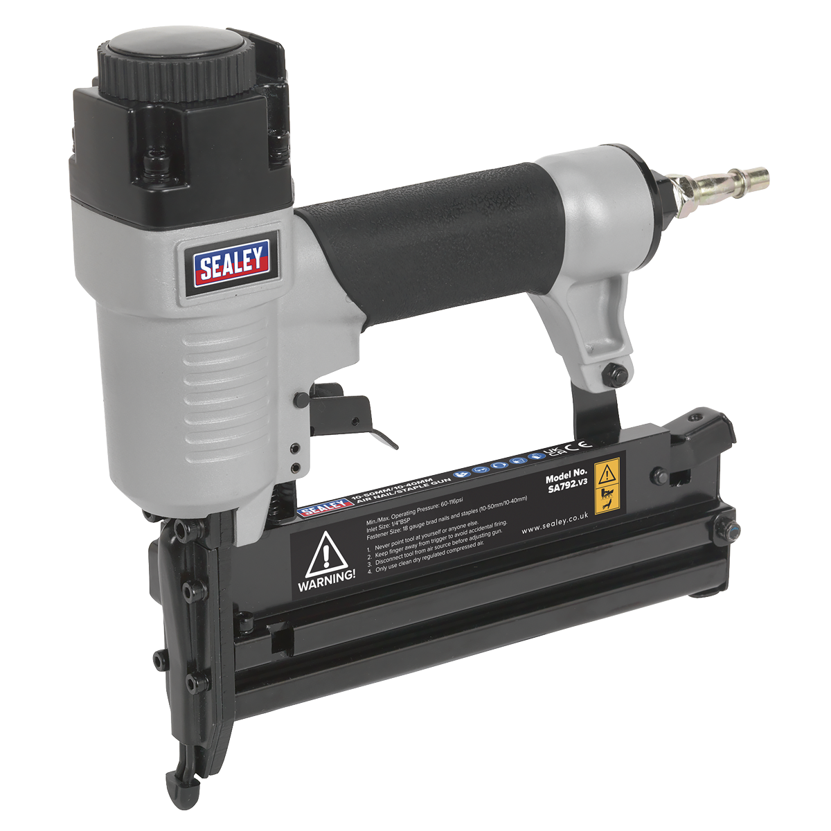 Sealey 10-50mm/10-40mm Air Nail/Staple Gun With Rubber Grip Handle SA792