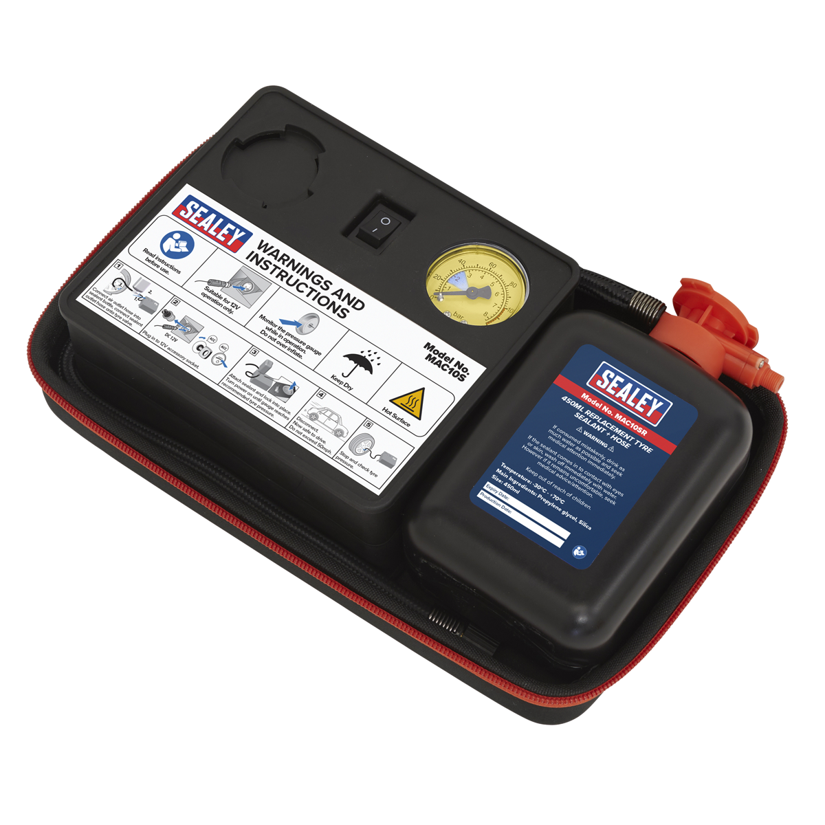 Sealey Tyre Inflator 12V + Emergency Puncture Sealant Kit 100PSI MAC10S