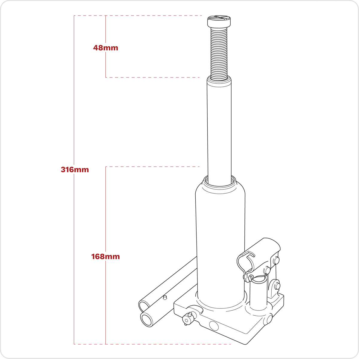 Sealey Bottle Jack Lift 2 Tonne With Overload Valve & 2-Piece Handle PBJ2S