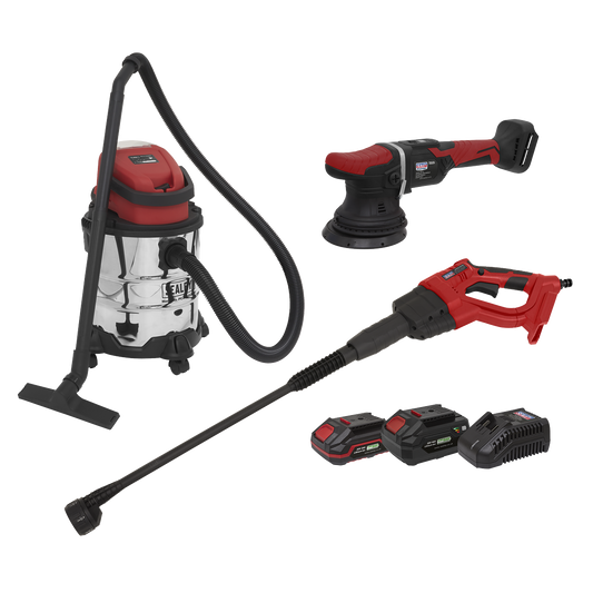 Sealey 3 x 20V SV20 Cordless Car Valeting Combo Kit 2 Batteries CP20VCOMBO10