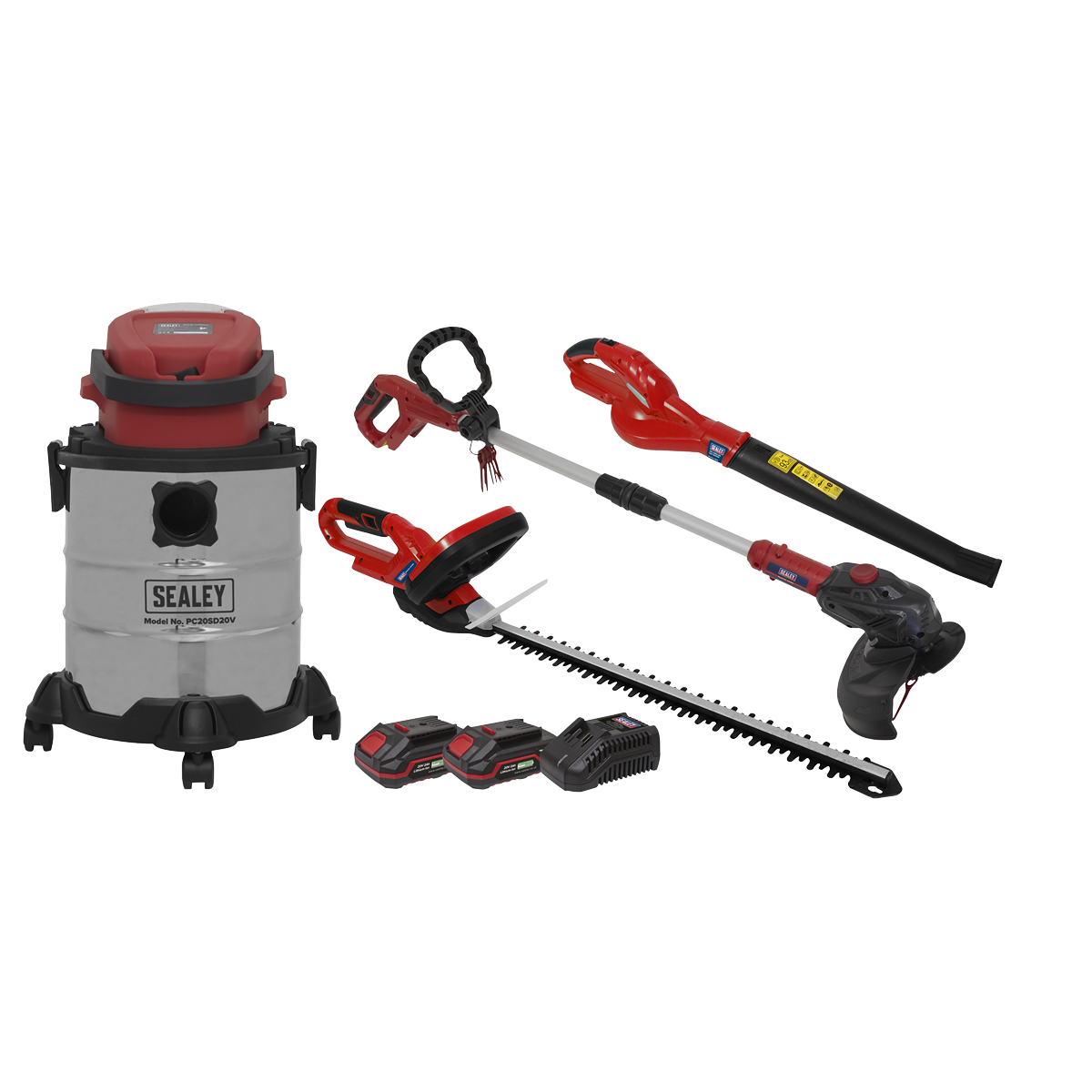 Sealey 4 x 20V SV20 Cordless Garden Power Tool Combo Kit 2 Batteries CP20VCOMBO3