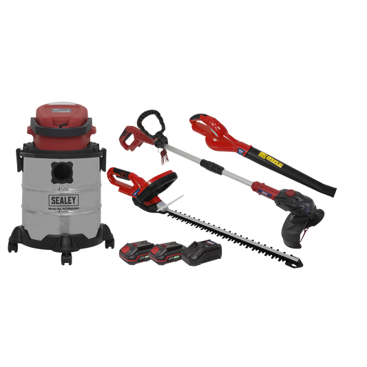 Sealey 4 x 20V SV20 Cordless Garden Power Tool Combo Kit 2 Batteries CP20VCOMBO3