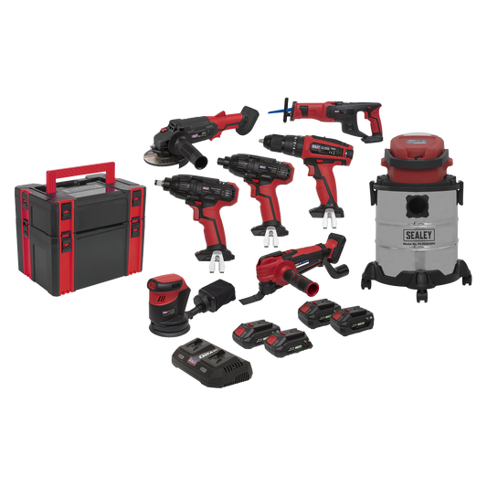 Sealey 8 x 20V SV20 Series Cordless Tool Combo - 4 Batteries CP20VCOMBO4