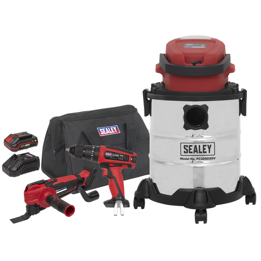 Sealey 3 x 20V SV20 Series Tool Vac Combo Lightweight - 2 Batteries CP20VCOMBO5