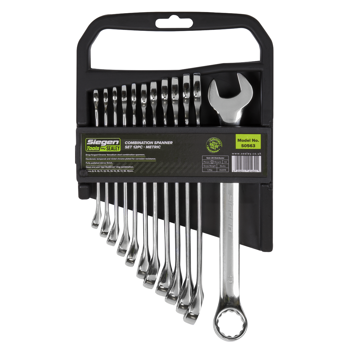 Sealey Metric Combi Drop-Forged Chrome Vanadium Steel 12 Piece Spanner Set S0563