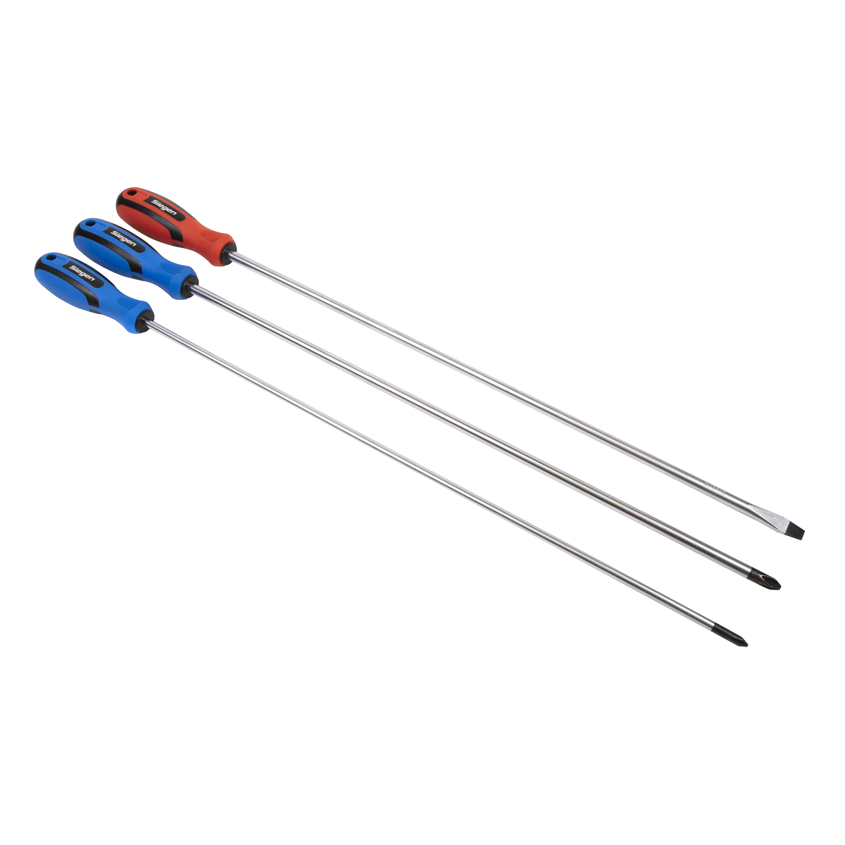 Sealey Extra-Long Screwdriver Set 3 Pieces Chrome Vanadium Steel Shafts S0895