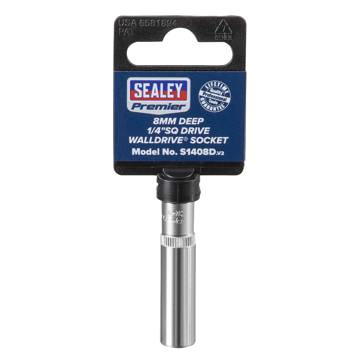 Sealey WallDrive Socket 8mm Deep 1/4" Square Drive Chrome Vanadium Steel S1408D