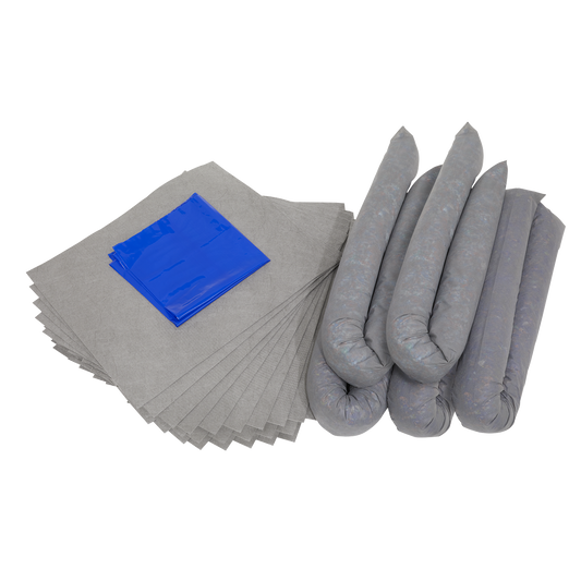 Sealey Spill Control Kit 50 Litres Pad x25 Sock x5 Disposal Bag + Ties x1 SCK50