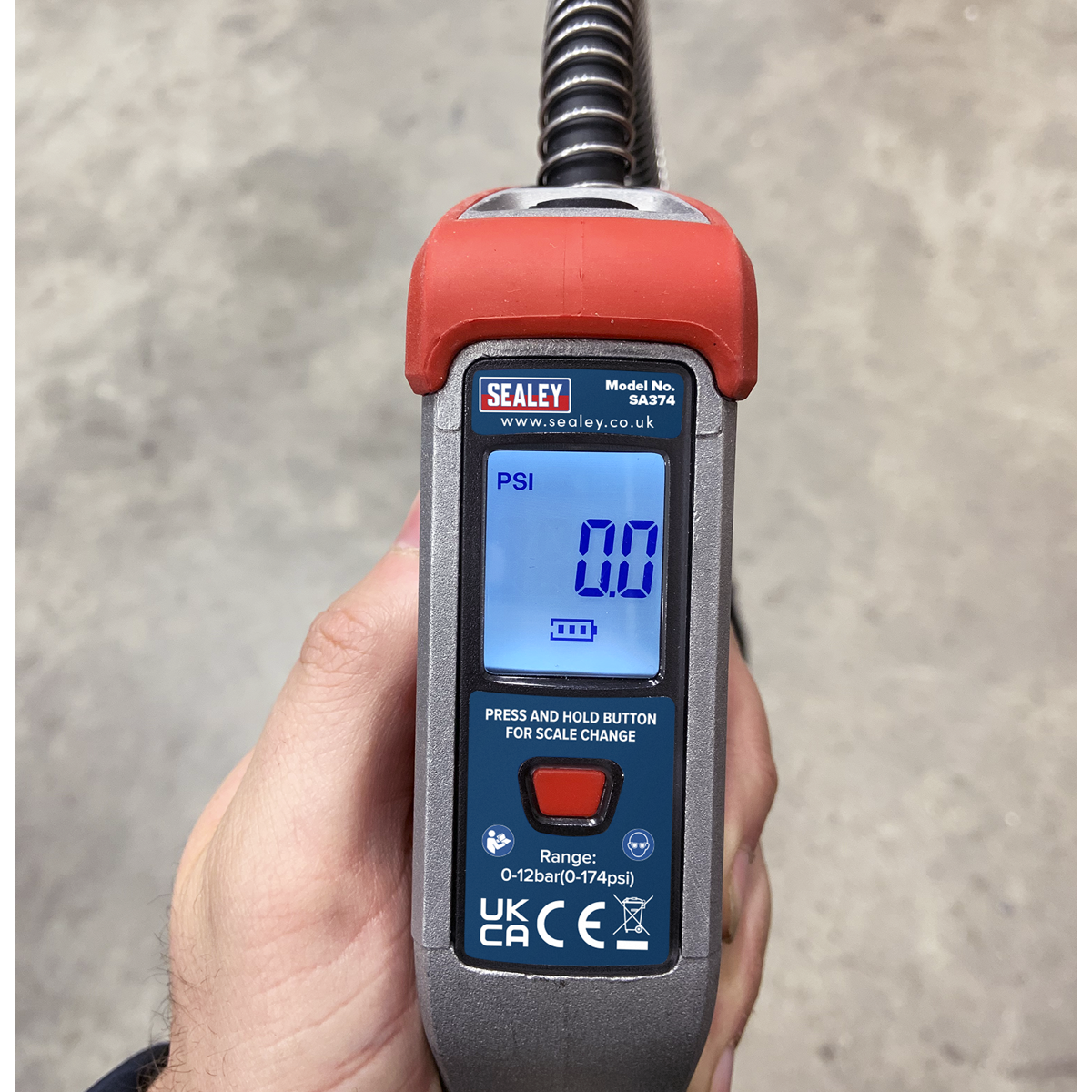 Sealey Digital Tyre Inflator 0.5m Flexible Hose With Push-On Connector SA374