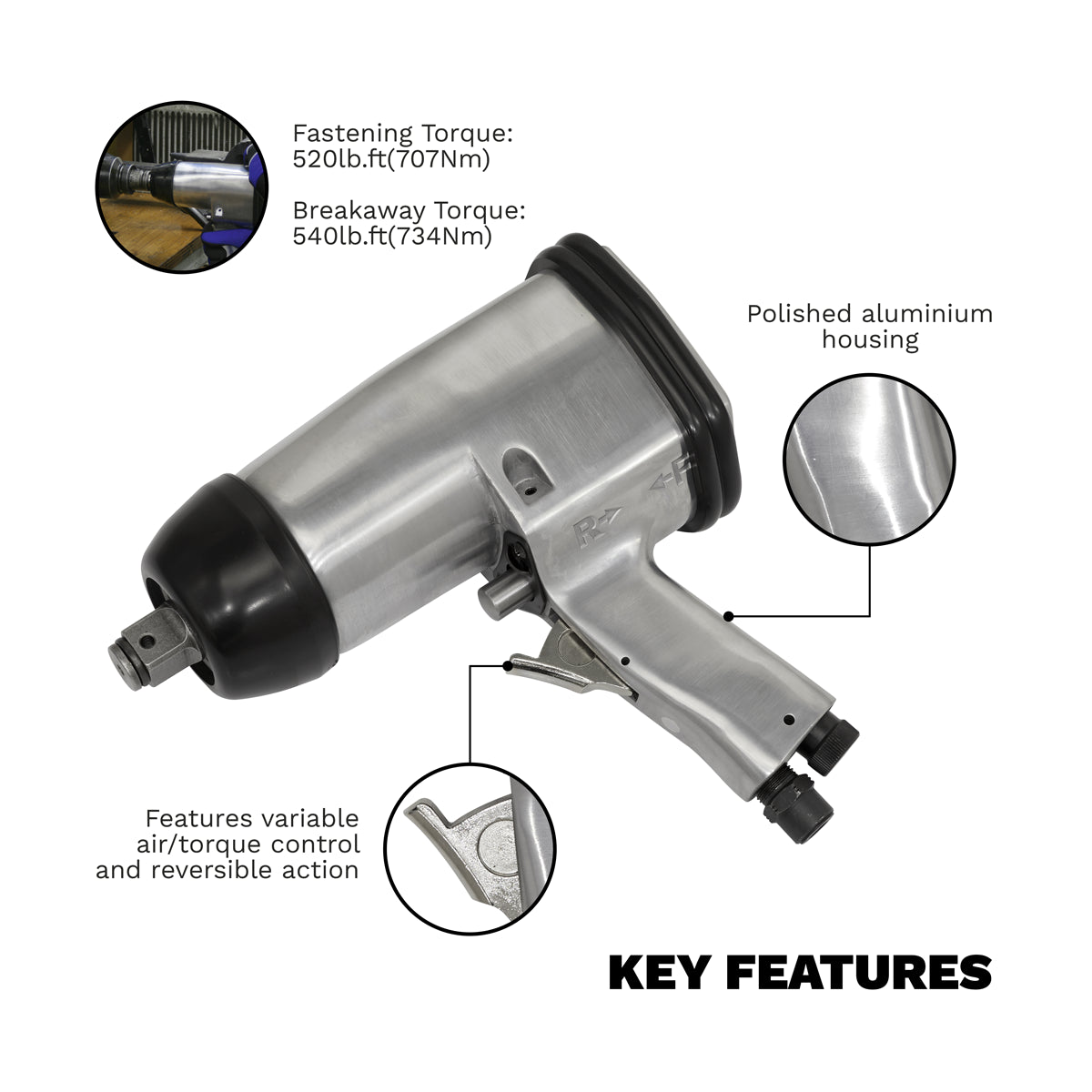 Sealey Air Impact Wrench 3/4" Square Drive With Rocking-Dog Hammer Mechanism SA4
