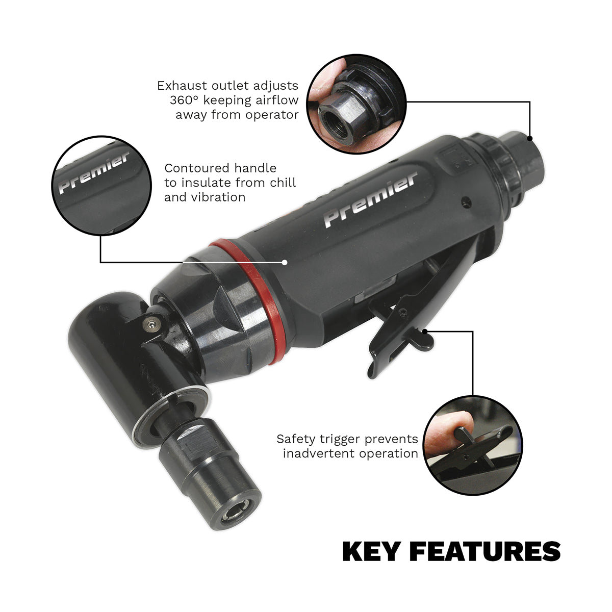 Sealey 90° Air Die Grinder - Midi Size With Aluminium Alloy Housing SA653