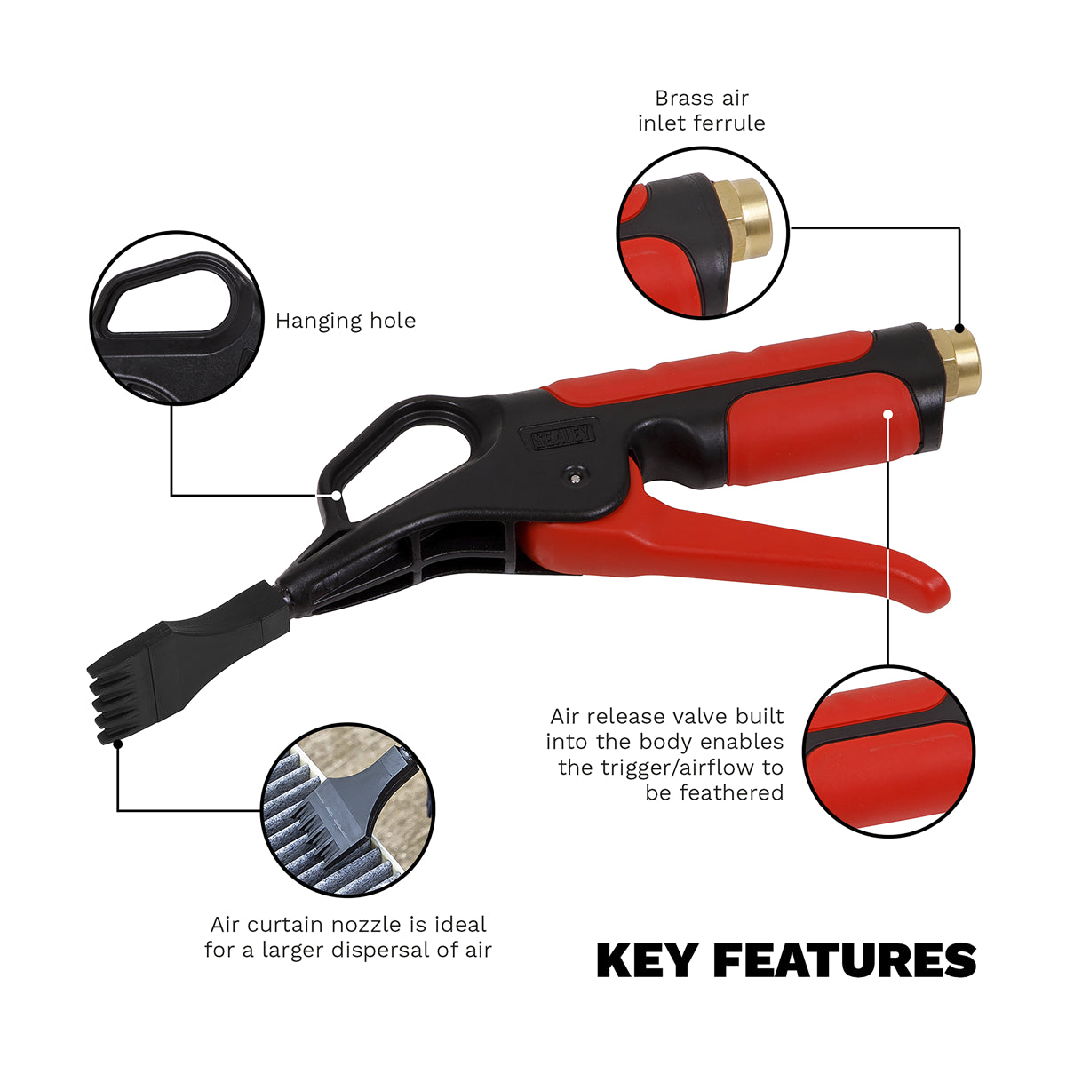 Sealey Curtain Air Blow Gun With 1/4" BSP Air Inlet Air Curtain Nozzle SA9252
