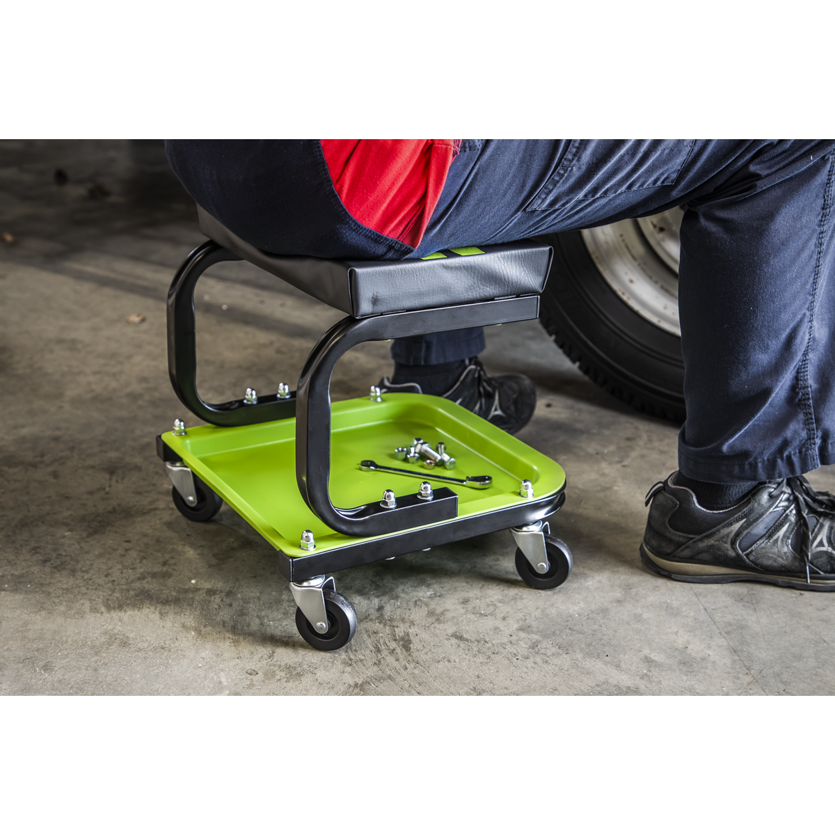 Sealey Mechanics Utility Seat With Powder Coated Finish- Hi-Vis Green SCR9HV