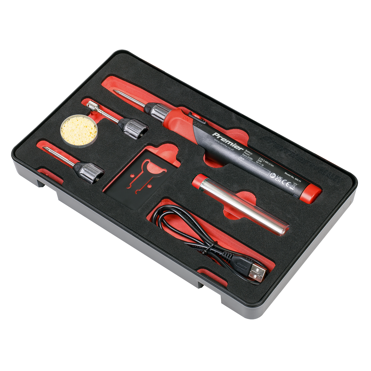Sealey 30W Li-Ion Rechargeable Soldering Iron Kit Cordless & Lightweight SDL11