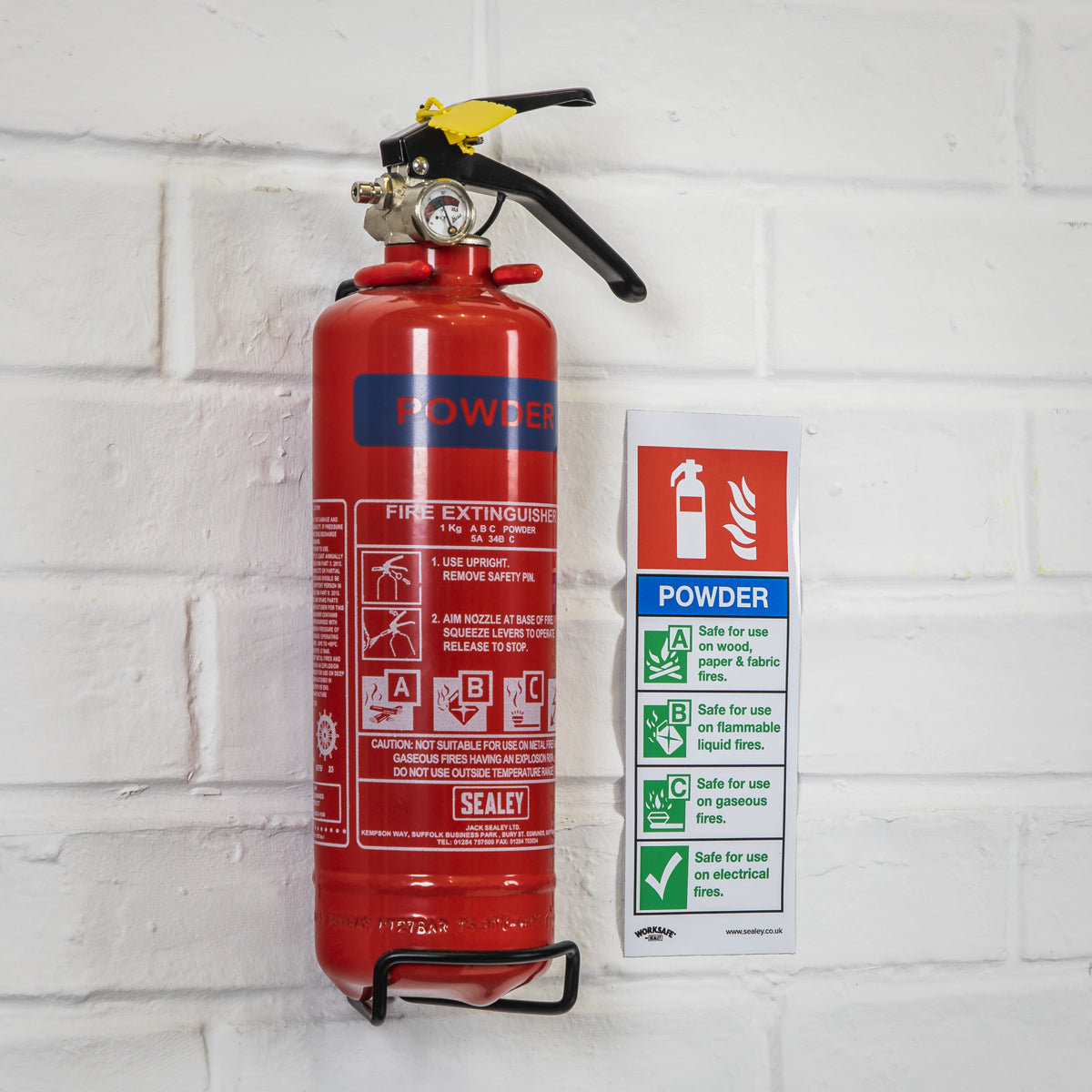 Sealey 1kg Dry Powder Fire Extinguisher With Wall Mounting Bracket SDPE01