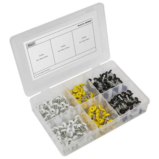 Sealey Numberplate Screw Assorted 195 Pieces 4.8mm x 18mm Plastic Enclosed Head