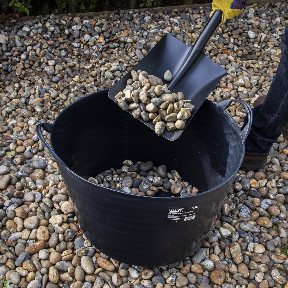 Sealey 65L Heavy Duty Flexi Tub Bucket 65 Litre Black Plastic Handle SFT65