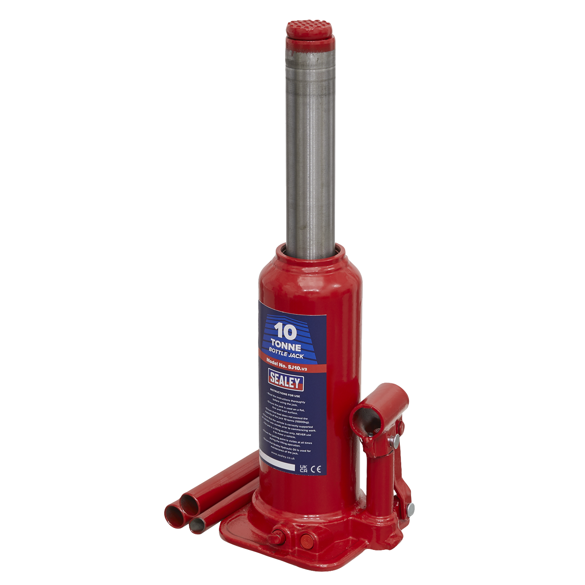 Sealey Bottle Jack Lift With Overload Valve & 2-Piece Handle 10 Tonne SJ10