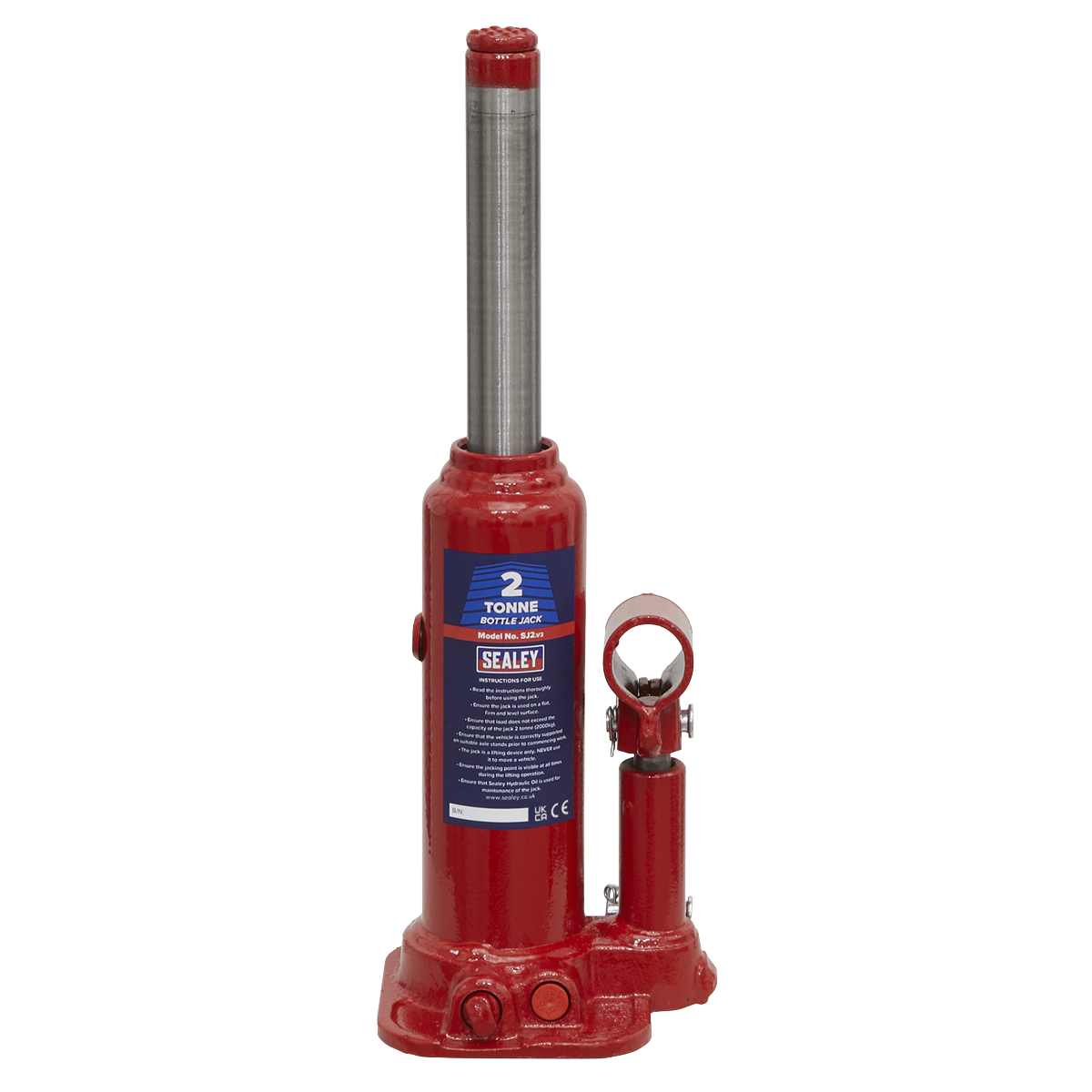 Sealey Bottle Jack Lift With Overload Valve & 2-Piece Handle - 2 Tonne SJ2