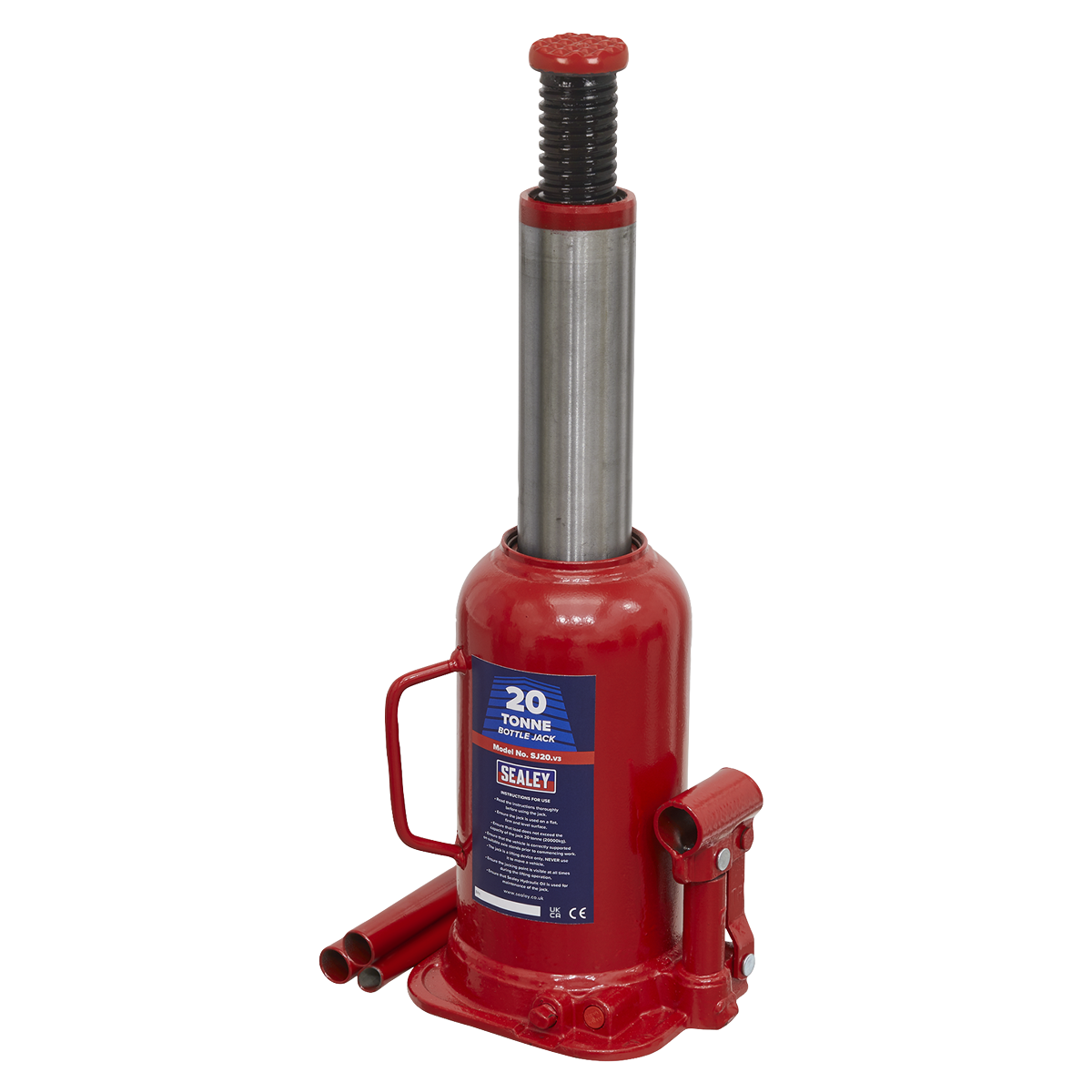 Sealey Bottle Jack Lift With Overload Valve & 2-Piece Handle 20 Tonne SJ20