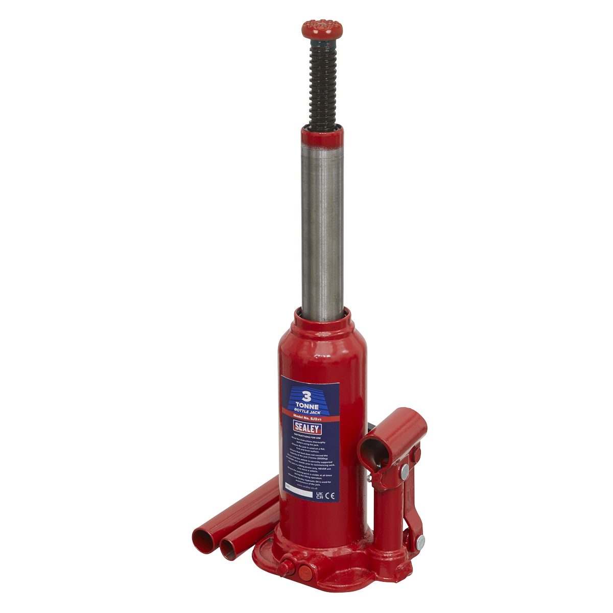 Sealey Bottle Jack Lift With Overload Valve & 2-Piece Handle - 3 Tonne SJ3