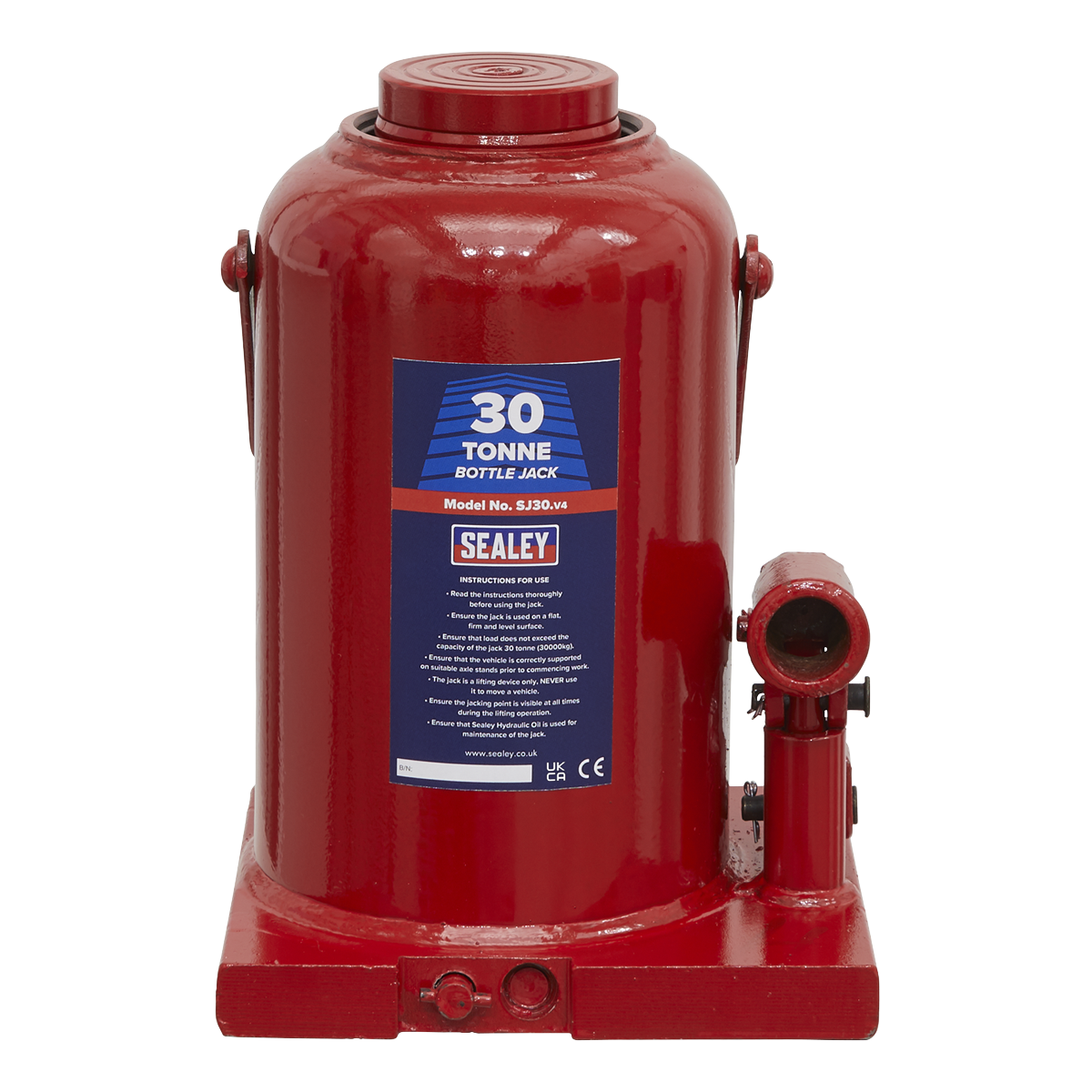 Sealey Bottle Jack Lift With Overload Valve & 3-Piece Handle 30 Tonne SJ30