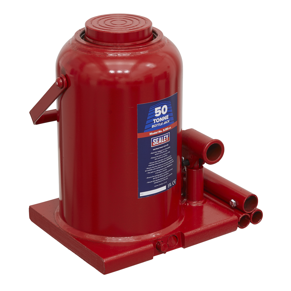 Sealey Bottle Jack Lift With Overload Valve & 2-Piece Handle 50 Tonne SJ50