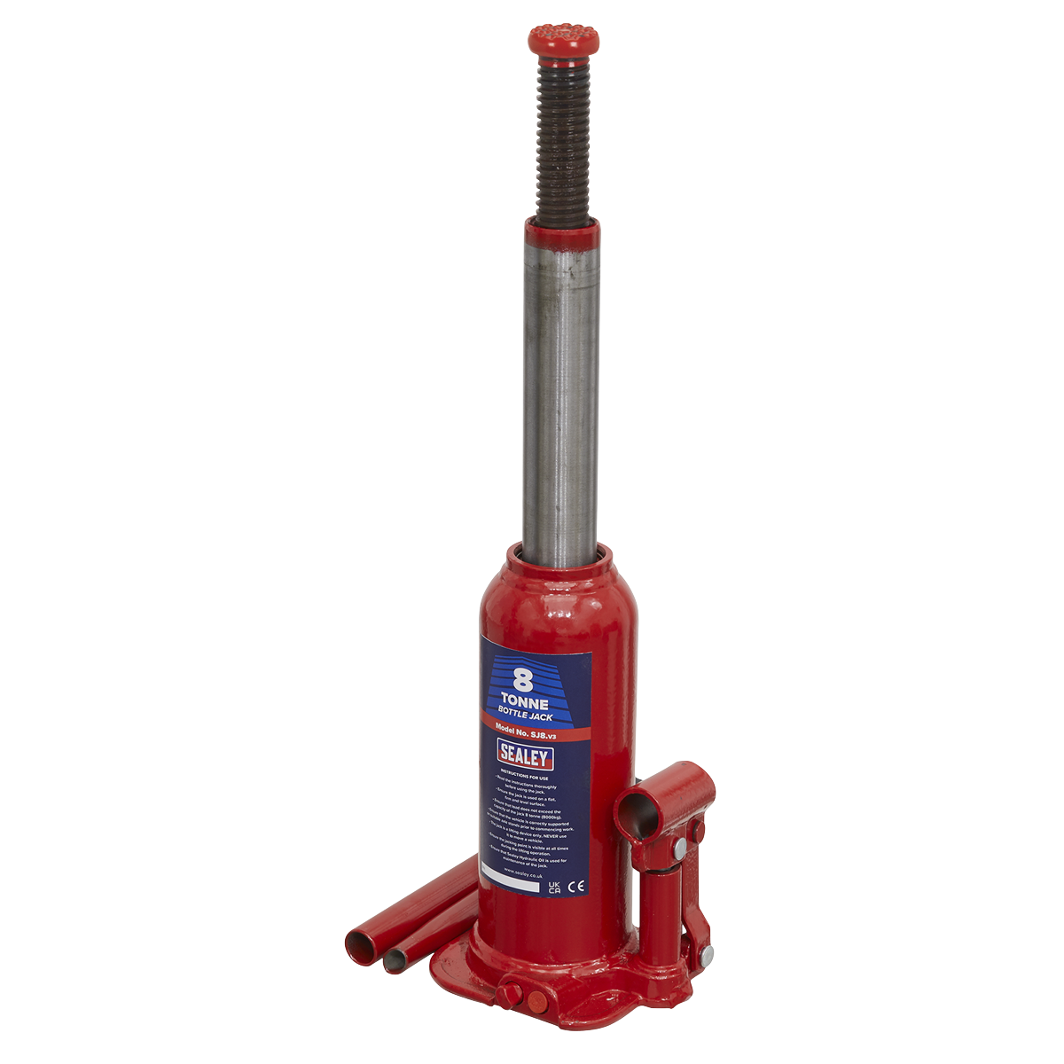 Sealey Bottle Jack Lift With Overload Valve & 2-Piece Handle - 8 Tonne SJ8