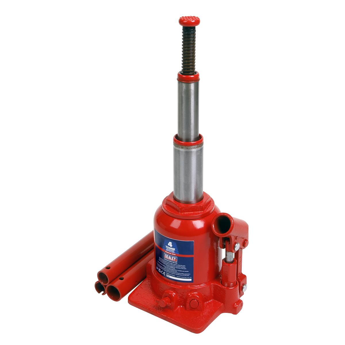 Sealey Bottle Jack 4 Tonne Telescopic With Overload Valve & 3-Piece Handle SJT4