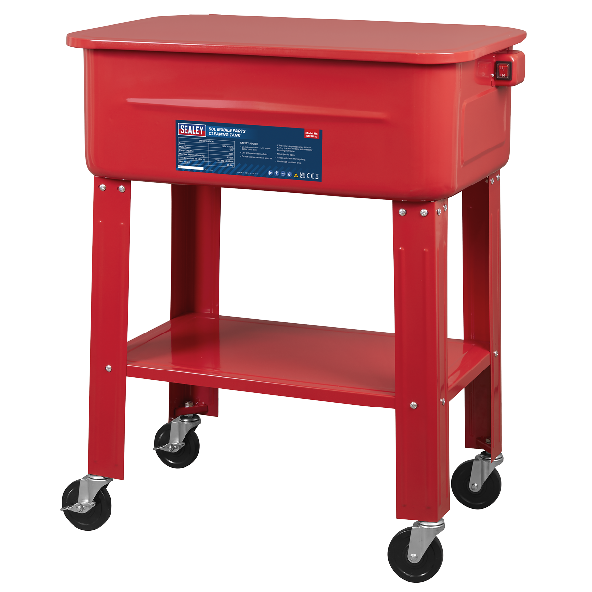 Sealey Mobile Parts Cleaning Tank With Fully Sealed Electric Motor 50L SM28