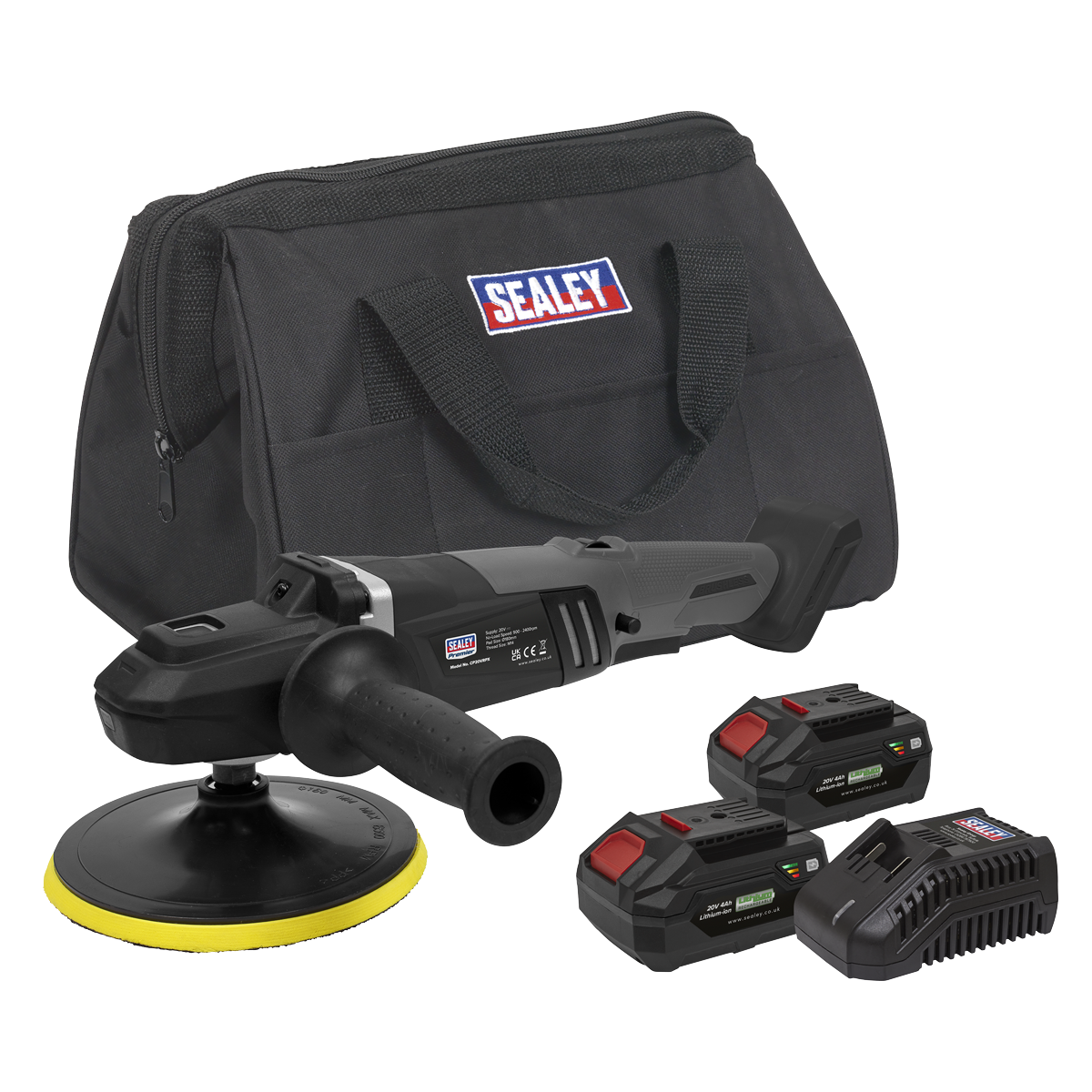 Sealey 20V 4Ah SV20 Series Ø180mm Brushless Rotary Polisher Kit CP20VRPXKIT