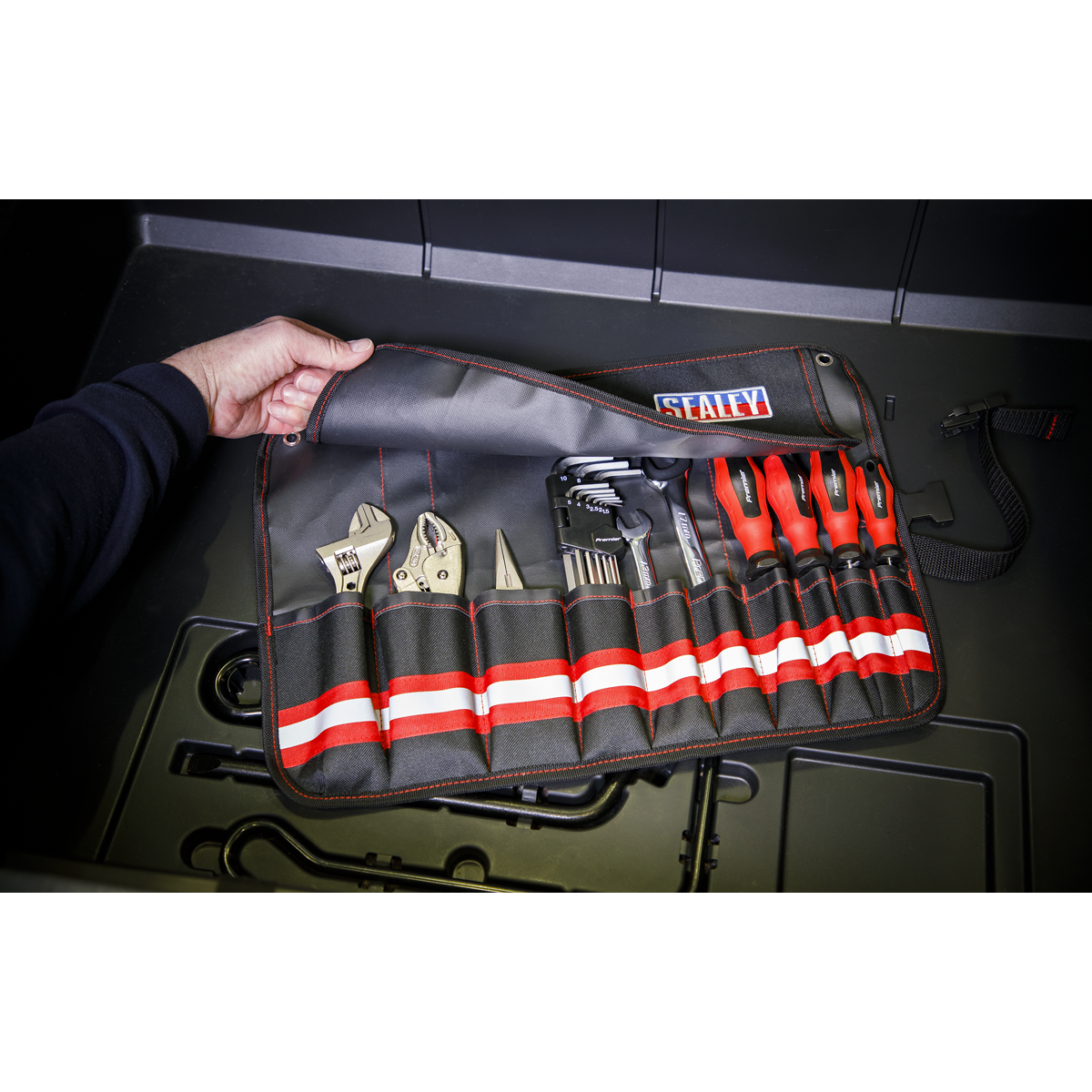 Sealey 10 Pocket Tool Roll Workshop Organiser Storage Bag Pouch Tote SMC45