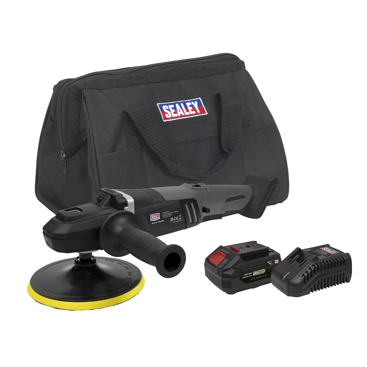 Sealey 20V 4Ah SV20 Series Ø180mm Brushless Rotary Polisher Kit CP20VRPXKIT1