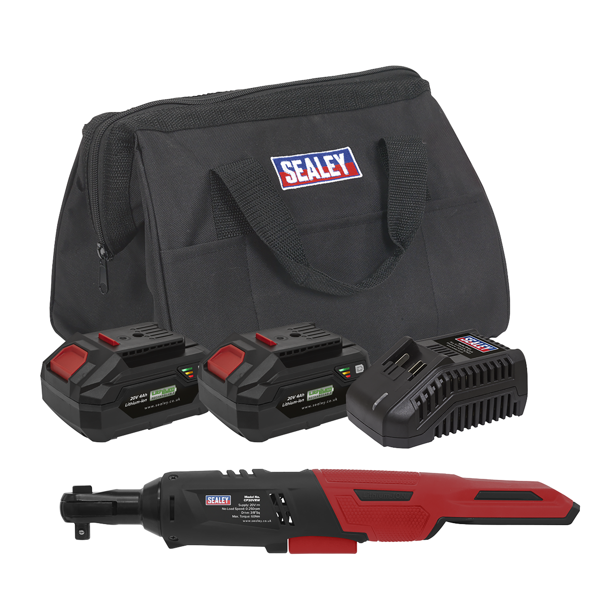 Sealey Cordless Ratchet Wrench 3/8" Square Drive Kit 20V 2 Batteries CP20VRWKIT