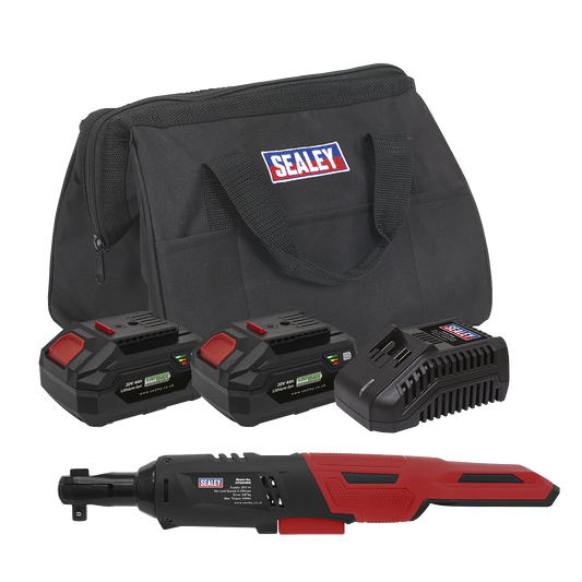 Sealey Cordless Ratchet Wrench 3/8" Square Drive Kit 20V 2 Batteries CP20VRWKIT