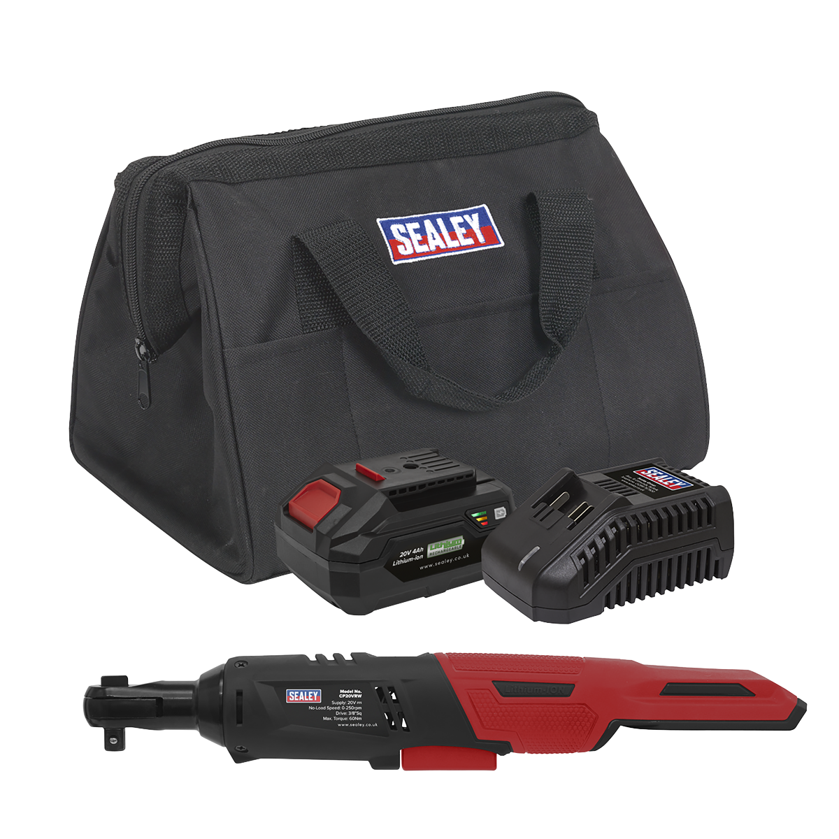 Sealey Cordless Ratchet Wrench Kit 3/8" Square Drive 60Nm 20V 4Ah CP20VRWKIT1