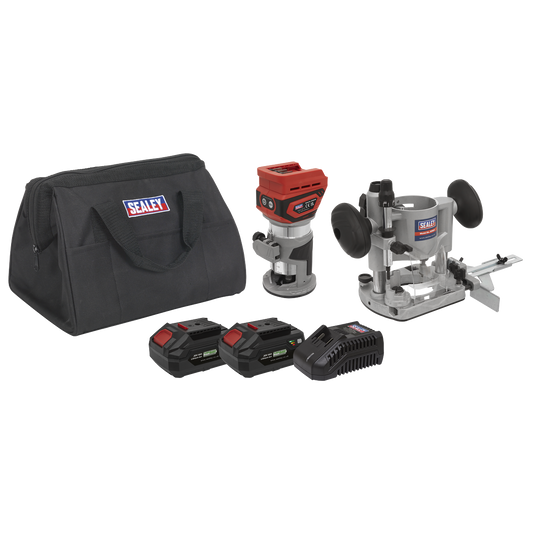 Sealey 20V SV20 Series Cordless Trimming Router Kit With 2 Batteries CP20VTRKIT
