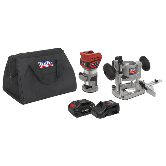 Sealey 20V SV20 Series Cordless Trimming Router Kit 4Ah 1 Battery CP20VTRKIT1